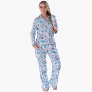 Kvinder trykt koral fleece pyjamasæt