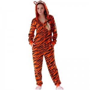 Kvinder Microfiber Fleece Hooded Tiger Onesie Pyjamasdragt