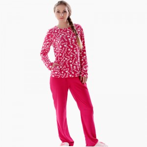 Kvinder trykt mikrofiber fleece pyjamasæt