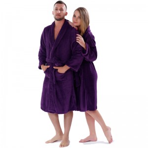 Voksen ensfarvet fleece kåbe mænd kvinder pyjamas badekåber