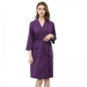 Dame vaffel fleece kjortel farve knelængde Kimono pyjamas
