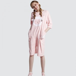 Kvinder Onesie Pink Printed Cotton Jersey Embroidery Pyjamas Sæt