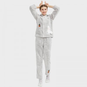 Kvinder snuggle Fleece Cationic Hooded Embroidery Pyjamas Sæt