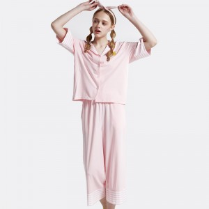 Kvinder Stripe Cotton-Spandex Single Jersey Pyjamas sæt