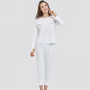 Kvinder Position Printed Cotton-Spandex Single Jersey Pyjamas sæt